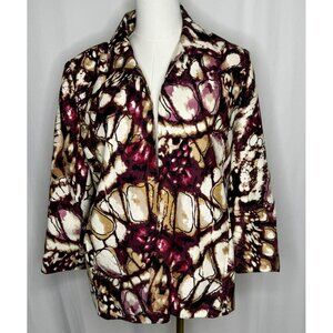 Alfred Dunner Womens Multicolor Abstract Print Jacket Blouse Size 14